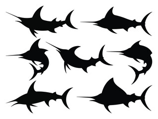 Set of swordfish silhouettes. isolated vector on white background.
