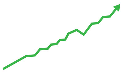 Green upward trending graph isolated on transparent background