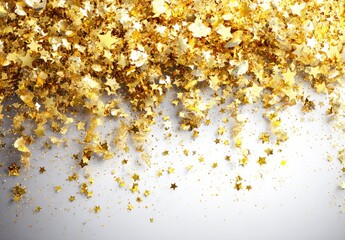 Gold glitter confetti falling on a light gray background