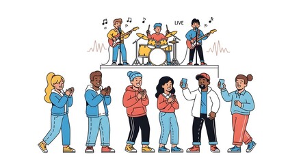 Fototapeta premium Live Music Performance with Cheering Audience Illustration
