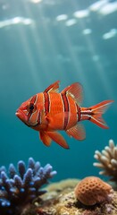 Bright Orange Fish Swimming Near Coral Reef in Clear Ocean Water