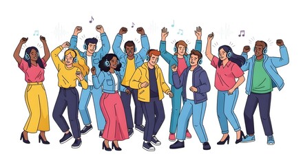 Fototapeta premium Diverse Group of People Dancing with Headphones