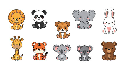 Obraz premium Adorable Animal Pack: A collection of captivating animal illustrations, each radiating charm and sweetness, perfect for various design projects or for adding a touch of playfulness.