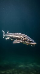 Catfish Swimming in Deep Dark Water with Subtle Light Underwater Scene