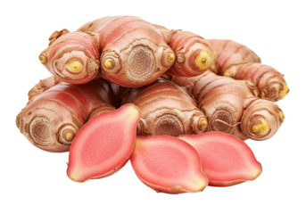 Red ginger whole and sliced isolated on transparent