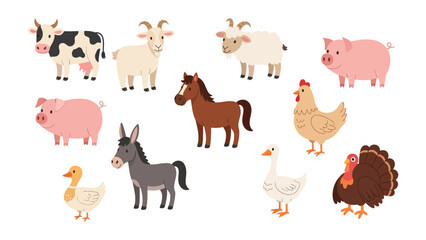  Farm Animal Cartoon Collection: A delightful cartoon illustration showcases a collection of diverse farm animals, each with unique characteristics.