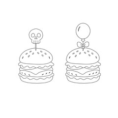 doodle burger pattern background. doodle fast food burger seamless pattern background. seamless pattern of hamburger in doodle style. Seamless Pattern of a Cheese Burger. Burger with stick. 