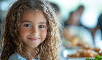 Fototapeta premium A smiling young girl with curly hair