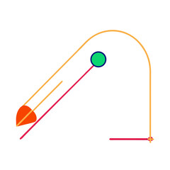 Projectile motion illustration of a trajectory path with a projectile and target