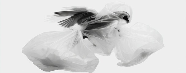 A bird trapped in plastic bags