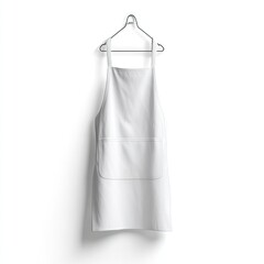 White apron hanging on a metal hanger