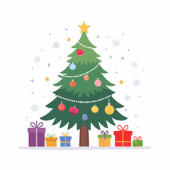 Christmas Tree with Presents Festive Holiday Illustration