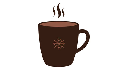 A steaming dark brown mug with a snowflake design cozy winter drink