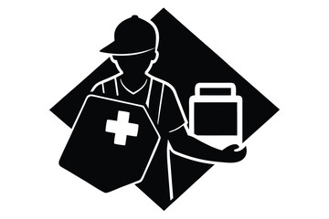 courier with medicine silhouette vector icon
