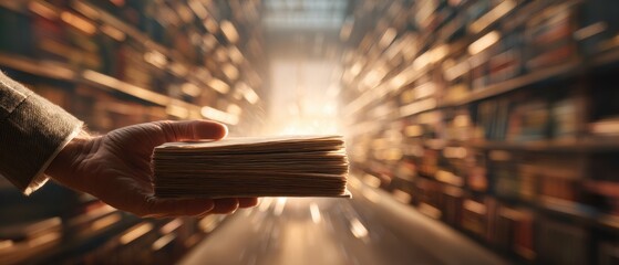 First-Person Quest for Knowledge in a Blurring, Luminous Library Aisle.