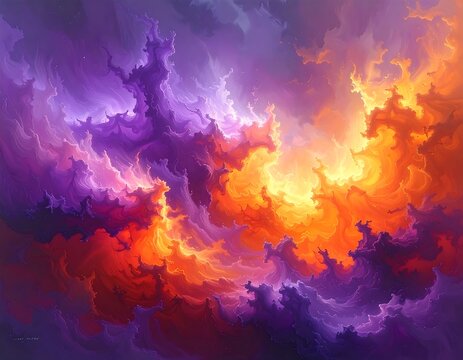 Abstract vibrant swirling clouds of purple and orange