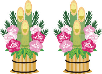 門松のベクターイラスト。日本の伝統的なお正月飾り。新年、和風、縁起物のコンセプト。