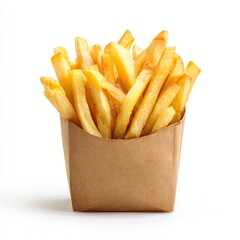 french fries in paper box, isolated on white background