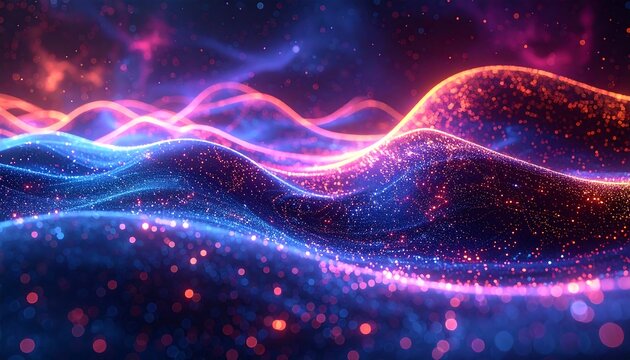 Abstract digital waves of vibrant light
