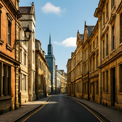 Obraz premium Urban street with old architectural buildings under clear daylight.