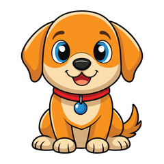 Cute Cartoon Puppy with a Red Collar and Blue Eyes