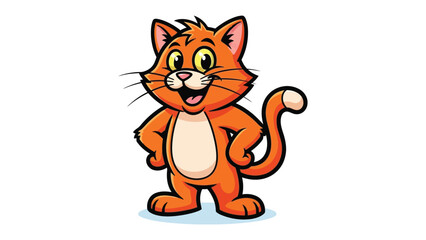 Happy Cartoon Cat: A cheerful, animated cat illustration stands with a big smile on its face. Its bright orange fur, playful pose, and expressive eyes capture the simple joy and innocence.