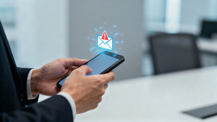 Corporate email security alert notification on smartphone in office environment