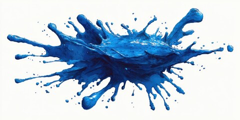 Fototapeta premium A vibrant blue liquid explodes outward in a dynamic splash against a stark white backdrop, showcasing texture and motion