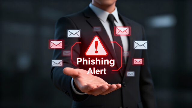 Corporate email security warning with phishing alert symbol in business environment