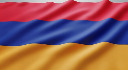 Colorful Wavy Flag with Red Blue and Gold Stripes in Soft Fabric Texture