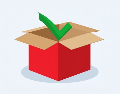 Kotak merah dengan centang benar,green box with red ribbon