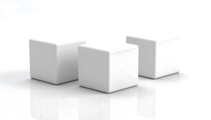 Three white cubes on a white surface
