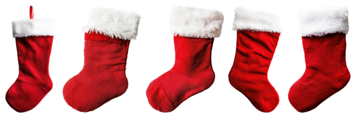 PNG Festive red Christmas stockings displayed, element set on transparent background