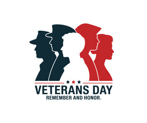 Veterans Day silhouette of diverse service members remember honor