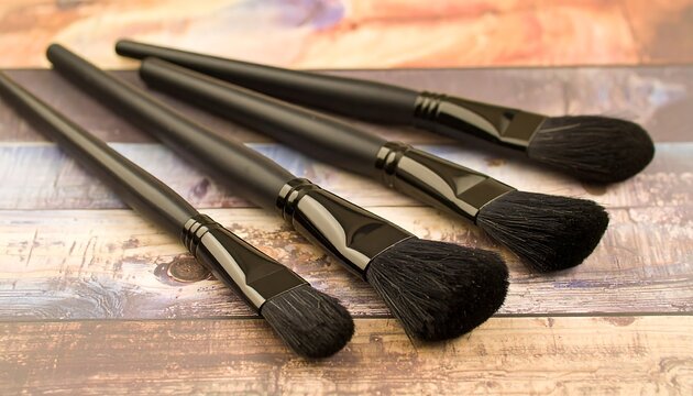Makeup brushes on a rustic surface - Powered by Adobe