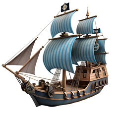 Naklejka premium Pirate ship sailing open sea with jolly roger flags and skulls adventure on the ocean waves 