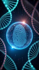 Glowing fingerprint sphere dna helix genetic