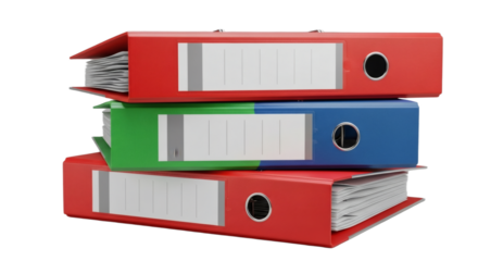 Organized Stack of Colorful Office Binders with Blank Labels, Ready for Data and Archiving. clipping path.