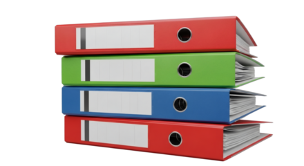 Organized Stack of Colorful Office Binders with Blank Labels, Ready for Data and Archiving. clipping path.