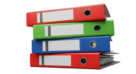 Organized Stack of Colorful Office Binders with Blank Labels, Ready for Data and Archiving. clipping path.