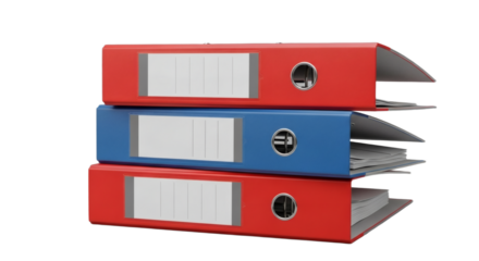 Organized Stack of Colorful Office Binders with Blank Labels, Ready for Data and Archiving. clipping path.