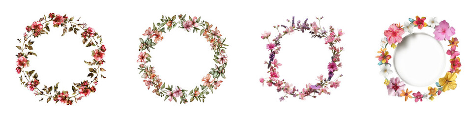 Fototapeta premium Collection of watercolor flower wreaths frames for invitations or cards