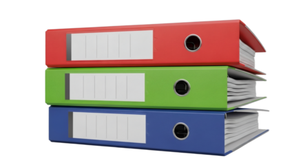 Organized Stack of Colorful Office Binders with Blank Labels, Ready for Data and Archiving. clipping path.