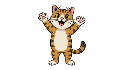 Cheering Cat: A charming, friendly cat with an open mouth stands with its paws raised in the air, inviting smiles and adding a touch of whimsy.
