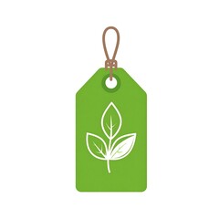 Eco-Friendly Product Tag: Green Label with Three Leaves and Jute String