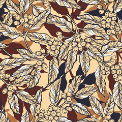 Vector vintage seamless pattern with coffee branch. Pattern for art print, fabric and packaging design.