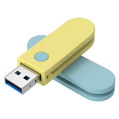Two colorful USB flash drives with one inserted usb drive