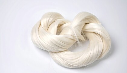Knotted white fibers against a plain background