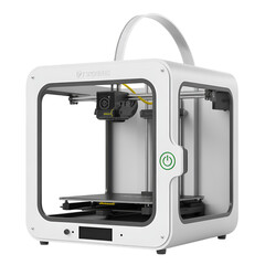White compact 3D printer with a handle and power button