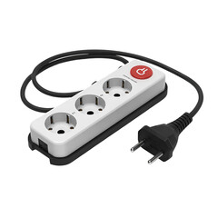 White Power Strip with Three Sockets and Plug extension cord